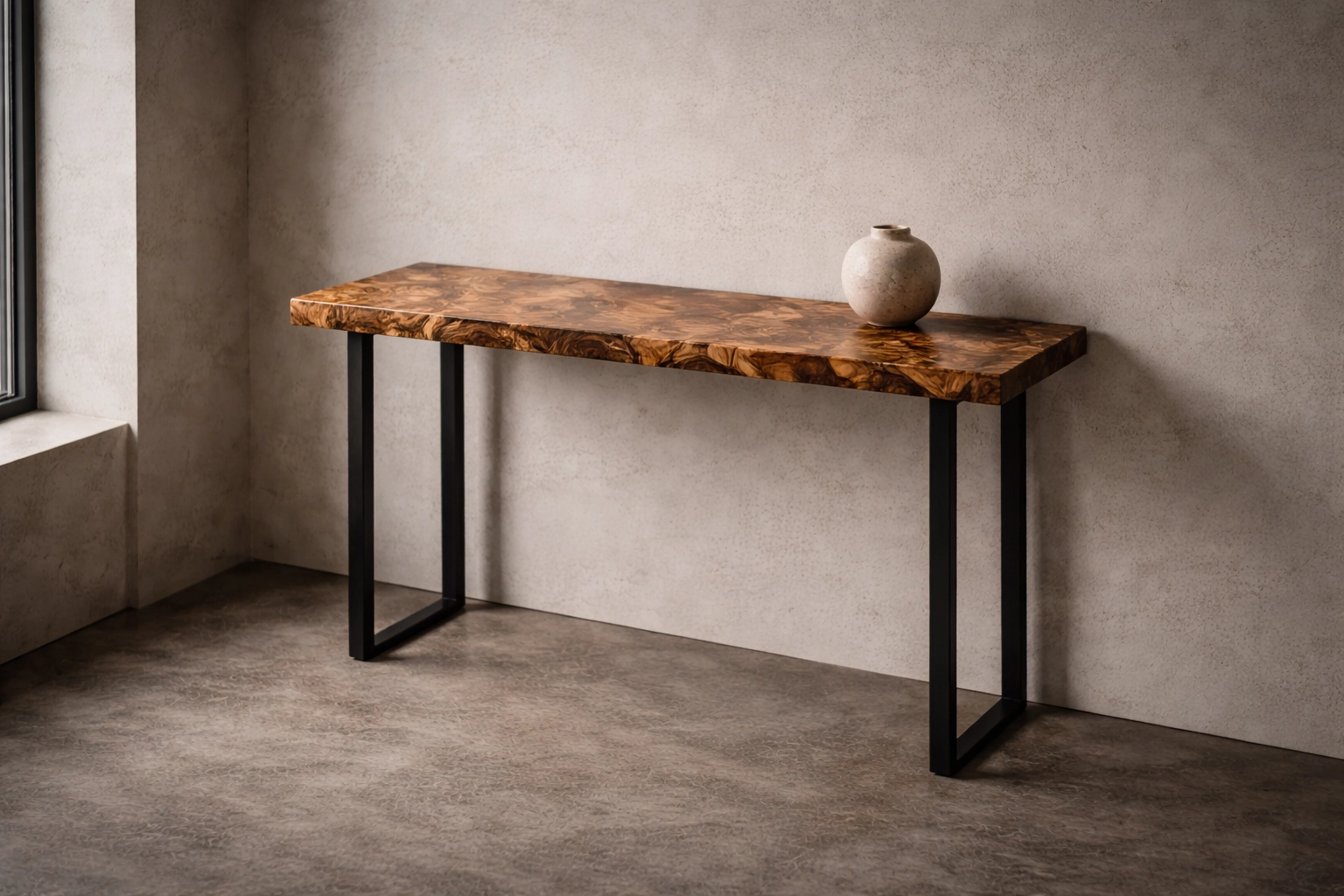 Karelian birch console table